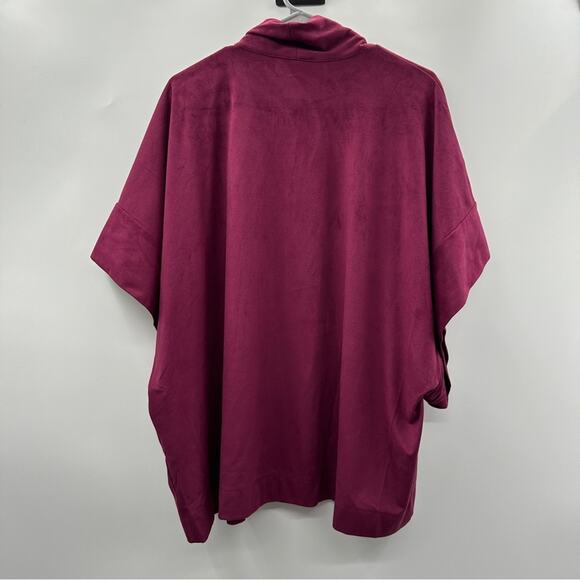 Natori Faux Suede Burgundy Cropped Kimono Half Sleeve Topper Size L - Picture 6 of 10